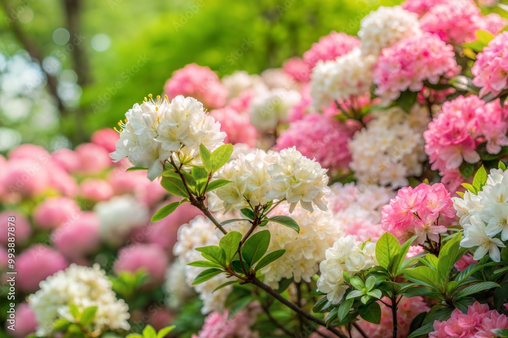 Close-up of pink and white azalea flowers in full bloom Close-up of pink and white azalea flowers in full bloom