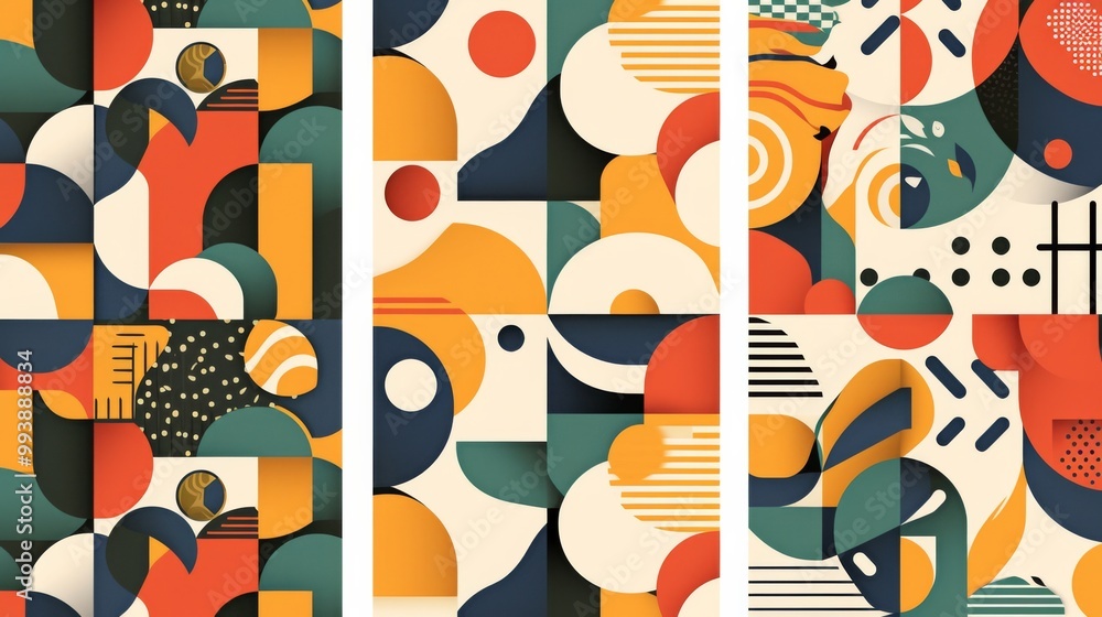 set of three frame Modern Abstract Covers Set Featuring Colorful Geometric Backgrounds - Minimalist Design Vector Illustration set of three frame Modern Abstract Covers Set Featuring Colorful Geometric Backgrounds - Minimalist Design Vector Illustration