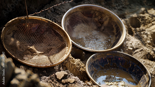 Sieves for sifting through excavated soil to recover small artifacts photo