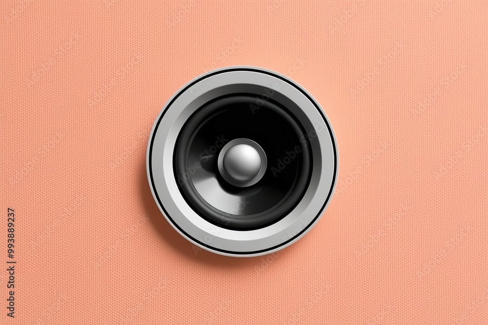 Vibrant 3D Loudspeaker Logo Design on Peach Pastel Background Vibrant 3D Loudspeaker Logo Design on Peach Pastel Background