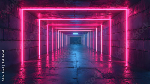 Neon Light Tunnel - 3D Rendered Image