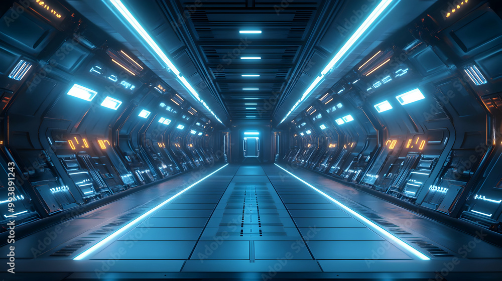Fototapeta premium Futuristic Spaceship Corridor 3D Render