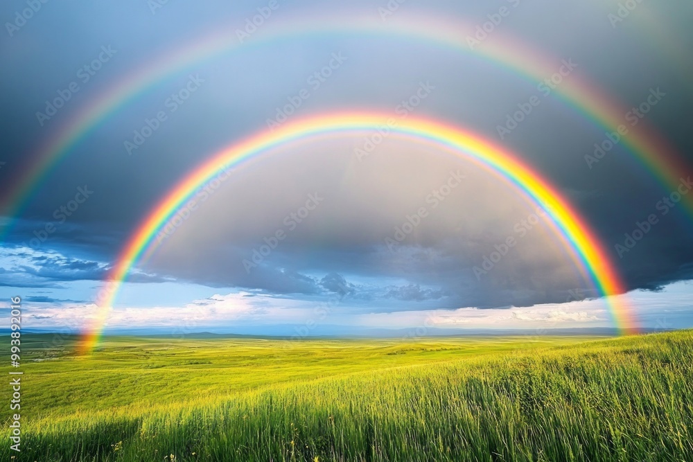 Double Rainbow Over Lush Green Field - Nature Photography Double Rainbow Over Lush Green Field - Nature Photography