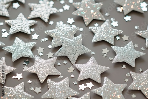 Silver Shimmering Star Confetti with Glossy Sparkling Particles for Holiday Celebrations