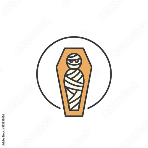 Mummy in the Coffin. Corpse Mummified for Halloween Logo or Halloween Decoration.