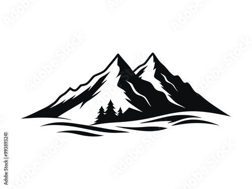 Mountains icon vector Hike travel vector illustration sign rocky mountains silhouette