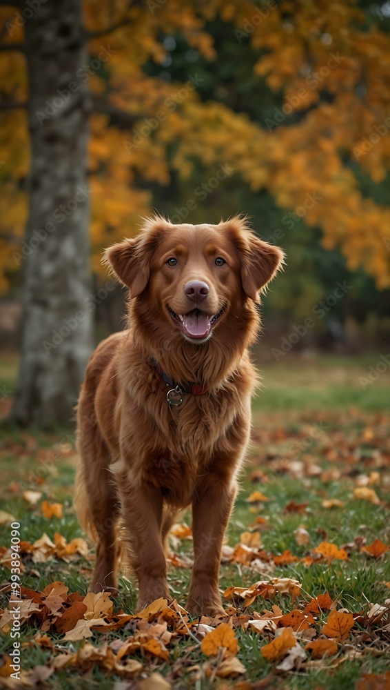 Nova Scotia Duck Tolling Retriever enjoying fall foliage. Nova Scotia Duck Tolling Retriever enjoying fall foliage.