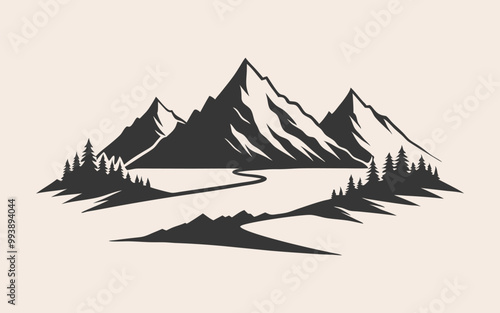 Mountains icon vector Hike travel vector illustration sign rocky mountains silhouette