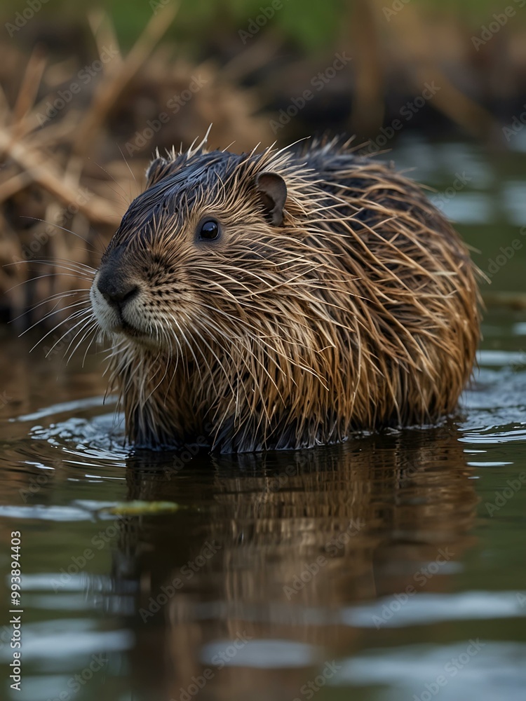 Nutria (Myocastor coypus) in its habitat. Nutria (Myocastor coypus) in its habitat.
