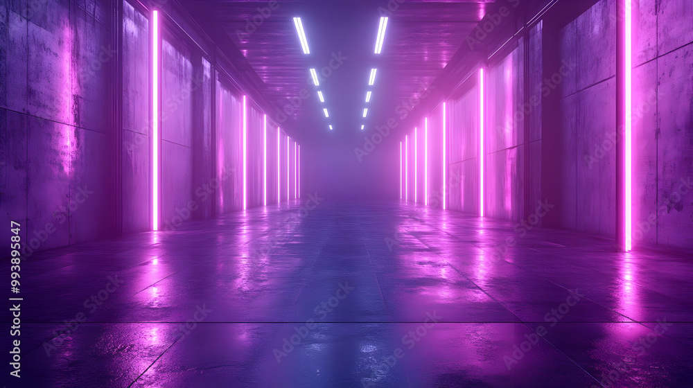 3D Rendering of a Futuristic Hallway with Neon Lights 3D Rendering of a Futuristic Hallway with Neon Lights