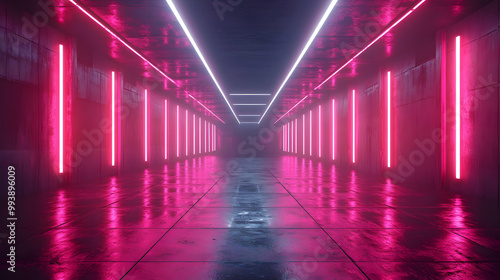 Pink and White Neon Lights in a 3D Corridor