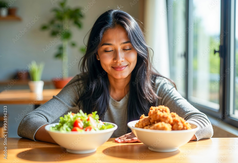 Healthy Choices: Contemplating Between Salad and Fried Chicken Healthy Choices: Contemplating Between Salad and Fried Chicken