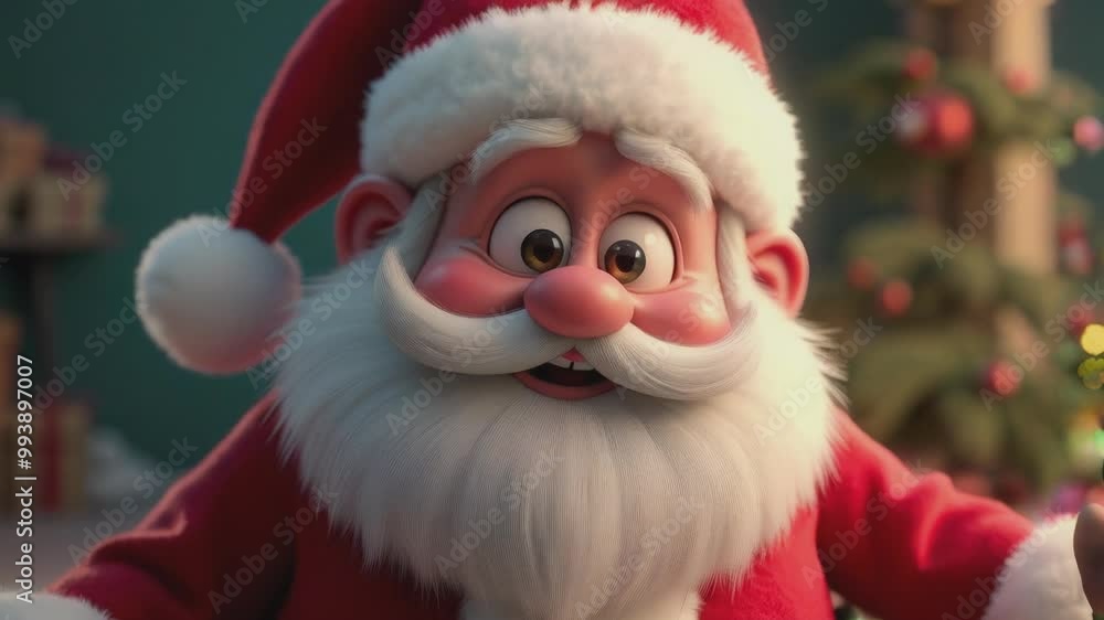 A cute and friendly Santa Claus with rosy cheeks and big kind eyes, dressed in a traditional red suit. The detailed beard and warm festive background create a sense of joy and magic of Christmas. A cute and friendly Santa Claus with rosy cheeks and big kind eyes, dressed in a traditional red suit. The detailed beard and warm festive background create a sense of joy and magic of Christmas.