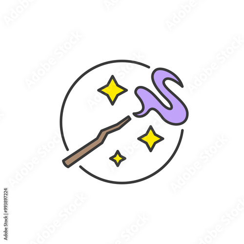 Magic Wand with Spells and Stardust for Halloween Icon. Wizard Stick, Abracadabra Symbol. Magician Wand for Magic Store Logo.