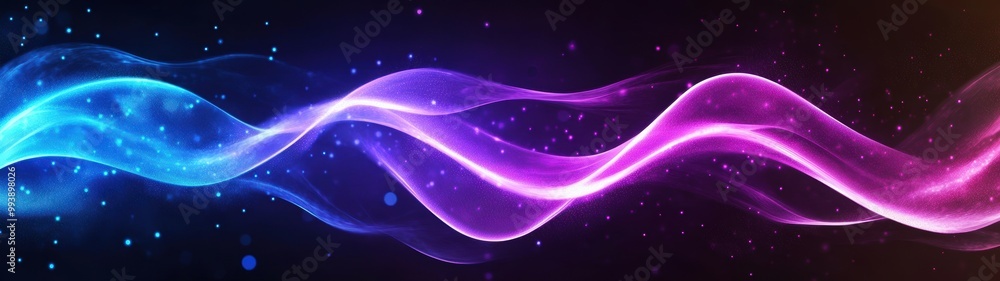 Fototapeta premium Abstract Purple and Blue Light Waves with Sparkles on Dark Background