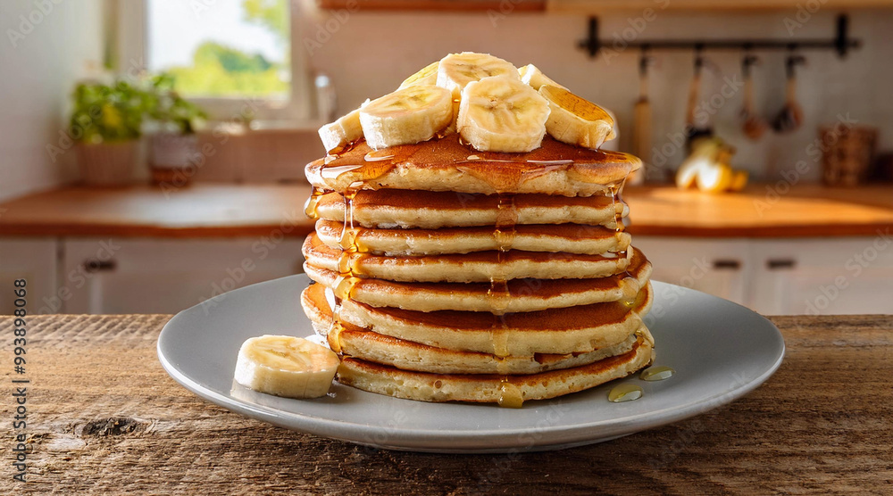 Save
Download Preview
Pancakes with banana and golden maple syrup on white plate . Sweet breakfast, stack of fluffy buttermilk pancakes on kitchen table
Save
Download Preview
Pancakes with banana and golden maple syrup on white plate . Sweet breakfast, stack of fluffy buttermilk pancakes on kitchen table