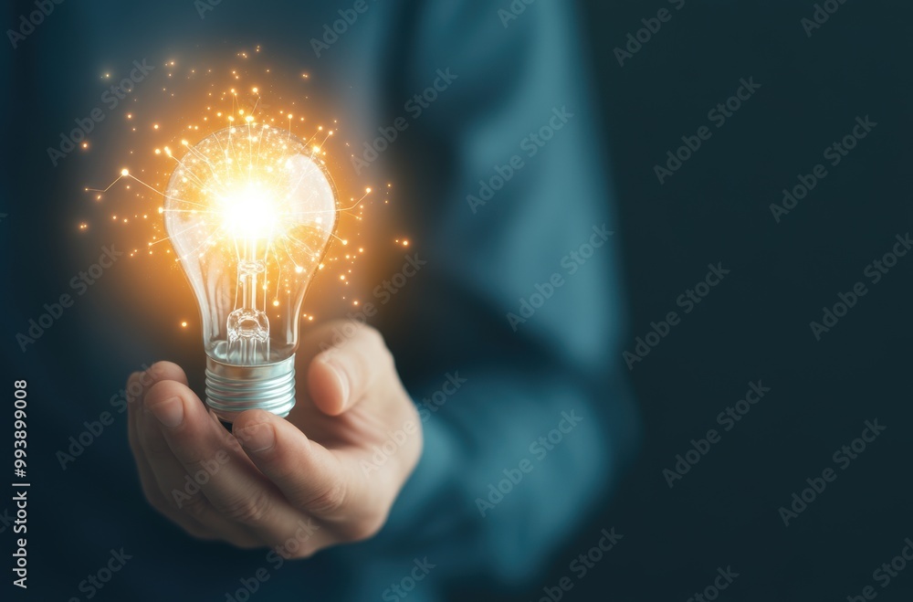 Businessman Holding Light Bulb with Digital Technology Glowing Inside Innovation AI Bu Businessman Holding Light Bulb with Digital Technology Glowing Inside Innovation AI Bu