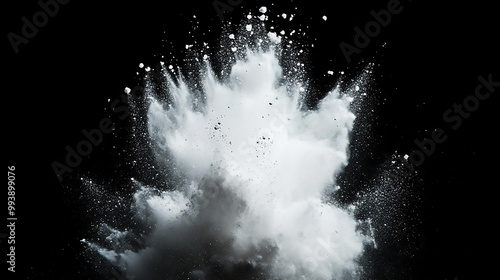  Burst of colors series white powder explosion isolated on black background. white dust particles splash.