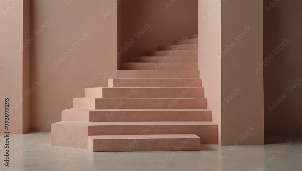 Pastel pink minimalist stairs with text space for branding. Pastel pink minimalist stairs with text space for branding.