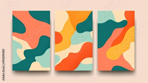 set of three frame Modern Abstract Covers Set Featuring Colorful Geometric Backgrounds - Minimalist Design Vector Illustration