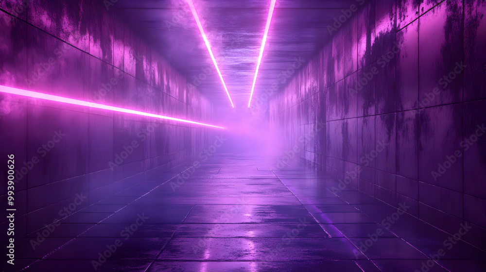 Purple Neon Lights in a Grungy Hallway - 3D Illustration Purple Neon Lights in a Grungy Hallway - 3D Illustration