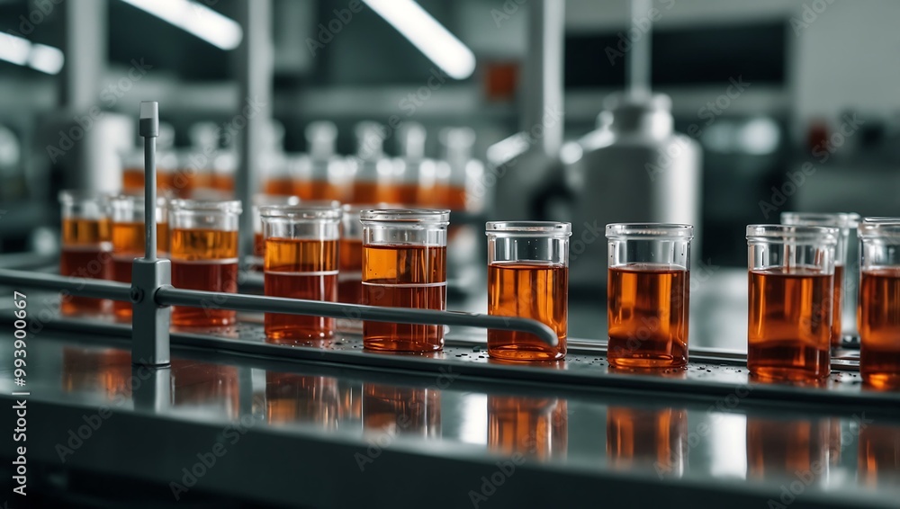 Pharmaceutical quality control of medical vials on a production line. Pharmaceutical quality control of medical vials on a production line.