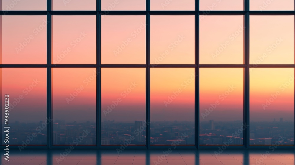 Fototapeta premium Sunset View Through Large Office Window