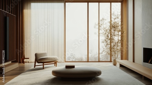 Minimalist, japandi interior design of modern living room