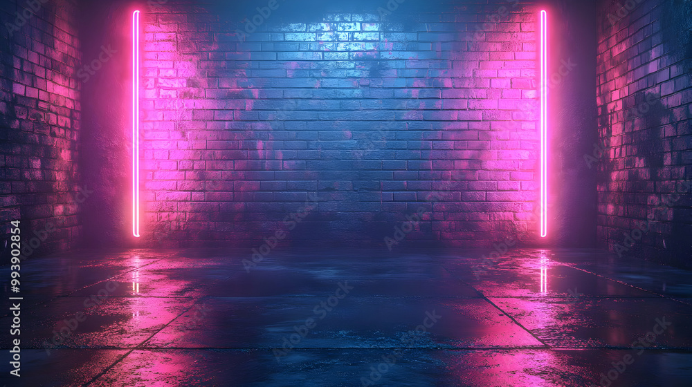 Brick Wall Neon Lights Background 3D Render Brick Wall Neon Lights Background 3D Render