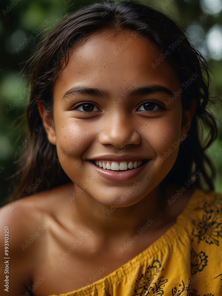 Portrait of a happy girl from Micronesia with a plain background. Portrait of a happy girl from Micronesia with a plain background.