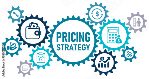 Pricing strategy banner web website icons vector illustration concept with icons of cost plus, rate of return, retail, zone pricing, competitor index, merchandise value on white background solid icons