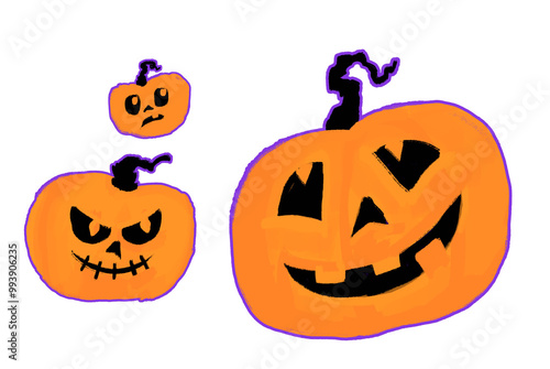 Ilustración de Halloween con Calabazas, Casa Embrujada y Personajes (Laspartes de la ilustración están separadas en archivos PNG individuales, facilitando la personalización y el reposicionamiento)