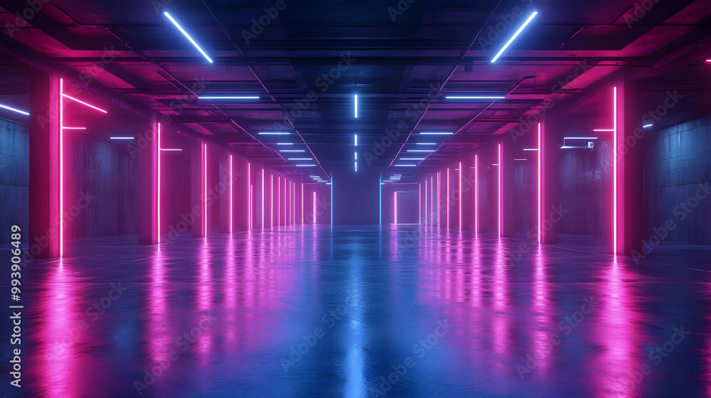 Neon Lights Corridor 3D Render Neon Lights Corridor 3D Render