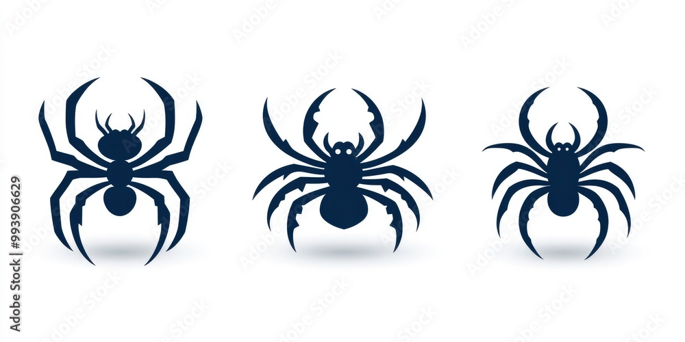 Various black spiders in a collection on a white background. Various black spiders in a collection on a white background.