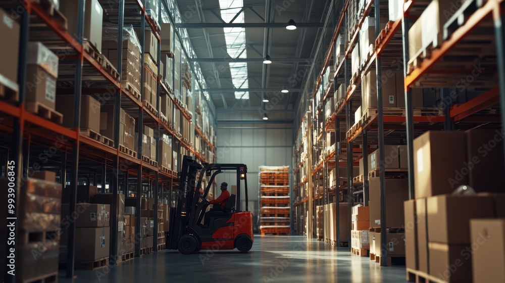 The Forklift in Warehouse Aisle The Forklift in Warehouse Aisle