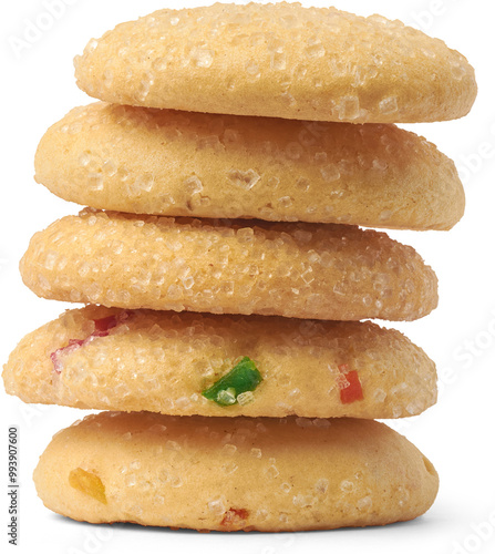 Картината върху платно stack of sugar cookies isolated white background, baked sweet biscuits with cris
