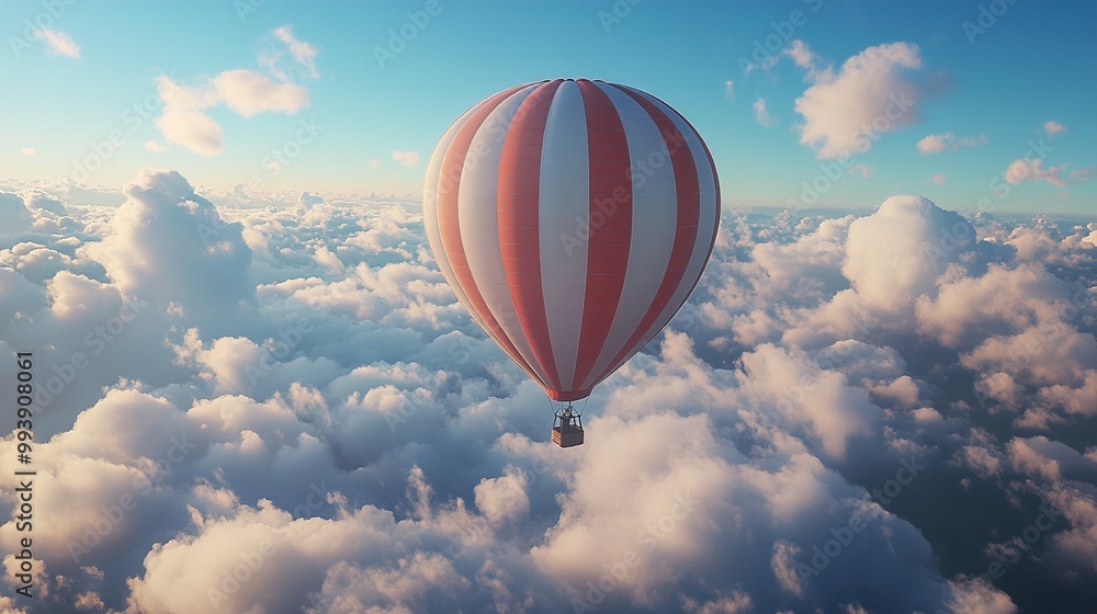 Hot Air Balloon Soaring Above the Clouds - Aerial View Hot Air Balloon Soaring Above the Clouds - Aerial View