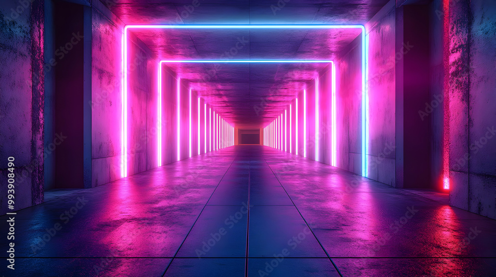 3D Neon Glowing Light Tunnel Illustration 3D Neon Glowing Light Tunnel Illustration
