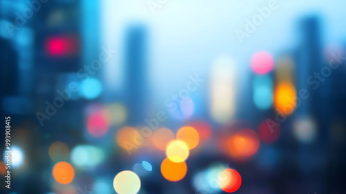  A dreamy defocused effect Dimly lit skyline of a bustling city its towering skiers blending together