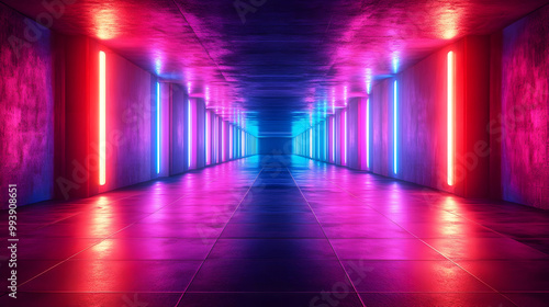 Neon Lights Corridor 3D Render