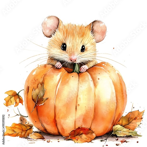 Cute Mouse Hiding Inside a Pumpkin.