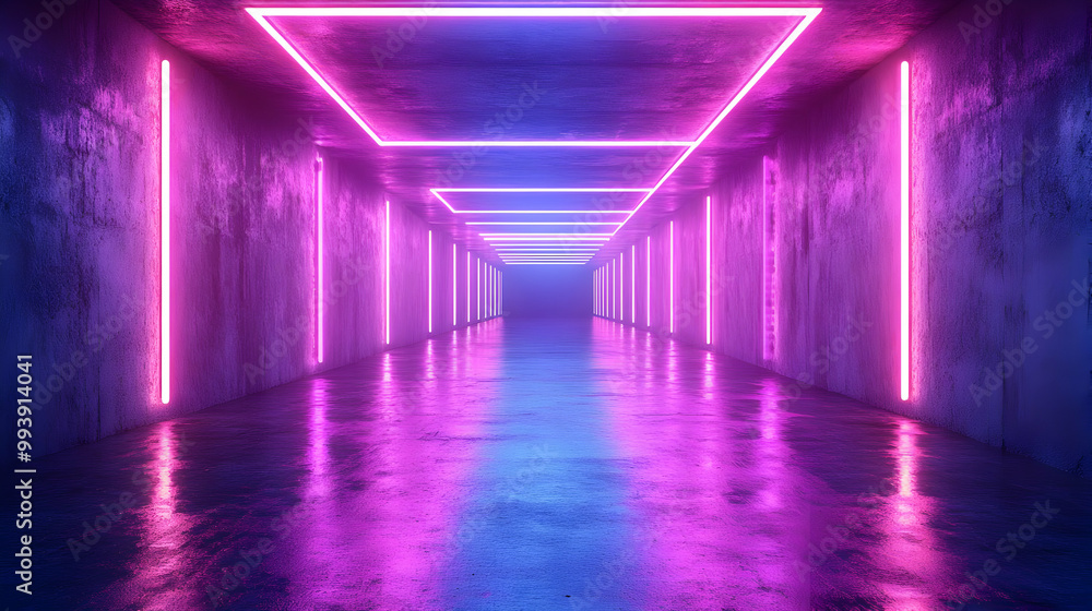 Neon Lights Corridor 3D Render Neon Lights Corridor 3D Render