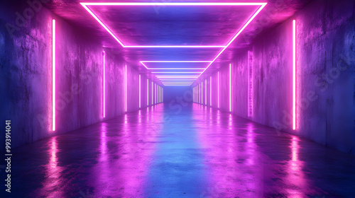 Neon Lights Corridor 3D Render