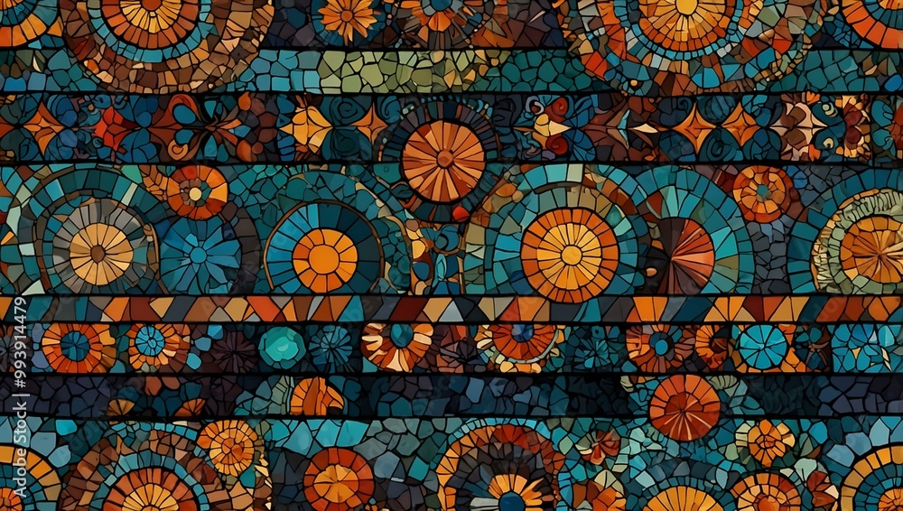 Seamless decorative round mosaic pattern. Seamless decorative round mosaic pattern.