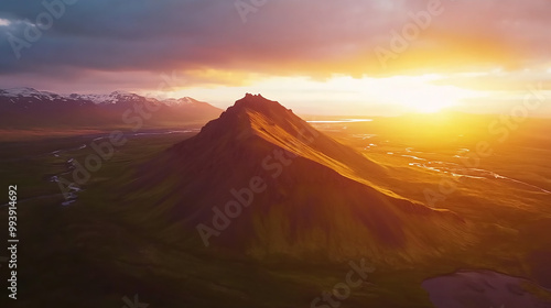 A breathtaking sunset over majestic mountain peaks 