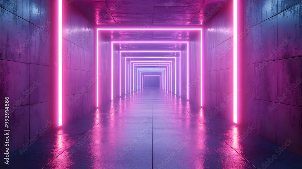 Neon Lights Tunnel 3D Illustration Neon Lights Tunnel 3D Illustration