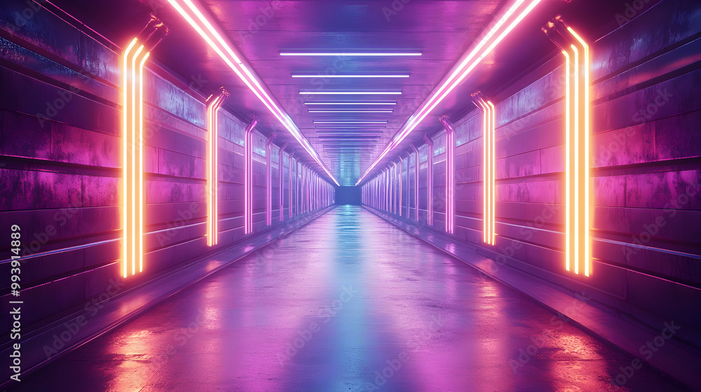 Neon Lights Tunnel 3D Rendering Neon Lights Tunnel 3D Rendering