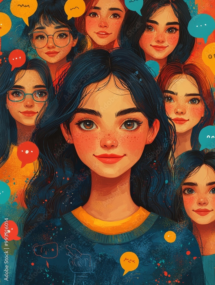 Obraz premium Diverse Young People Vector Illustration