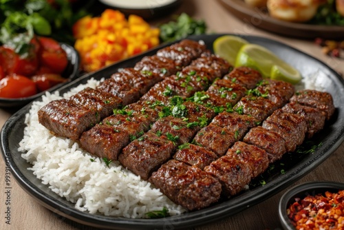 Front view of Ciger Sis with Turkish liver kebap, featuring skewered and grilled liver pieces