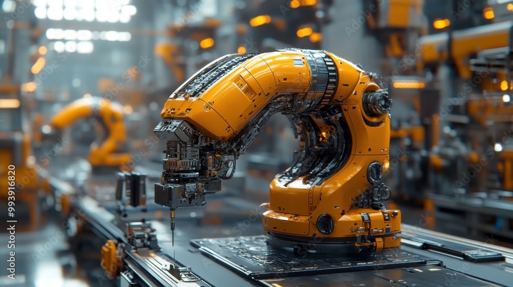 Industrial Robotic Arm Assembling a Circuit Board Industrial Robotic Arm Assembling a Circuit Board